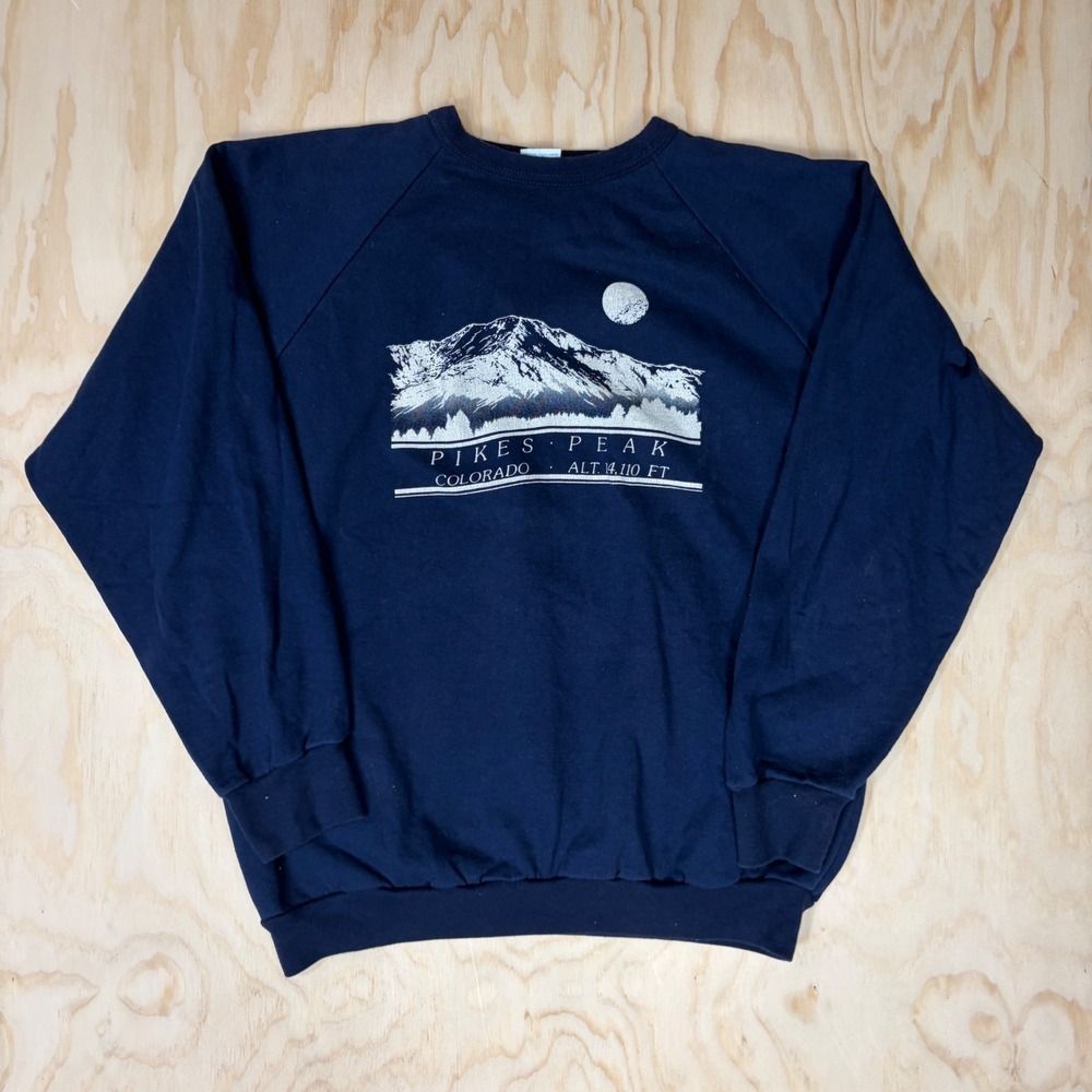 Vintage Alore Pikes Peak Colorado Sweatshirt Mens XL Navy Blue Mountain Graphic